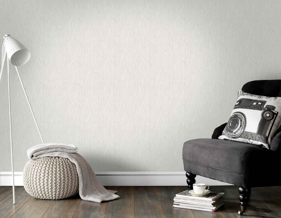 Sophisticated home office with textured grasscloth wallpaper